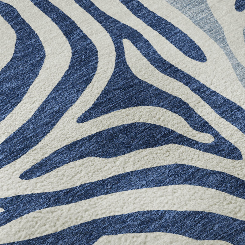 Tapis à imprimé animal de qualité supérieure lavable à la machine Villers, Marine, 9 pi x 12 pi