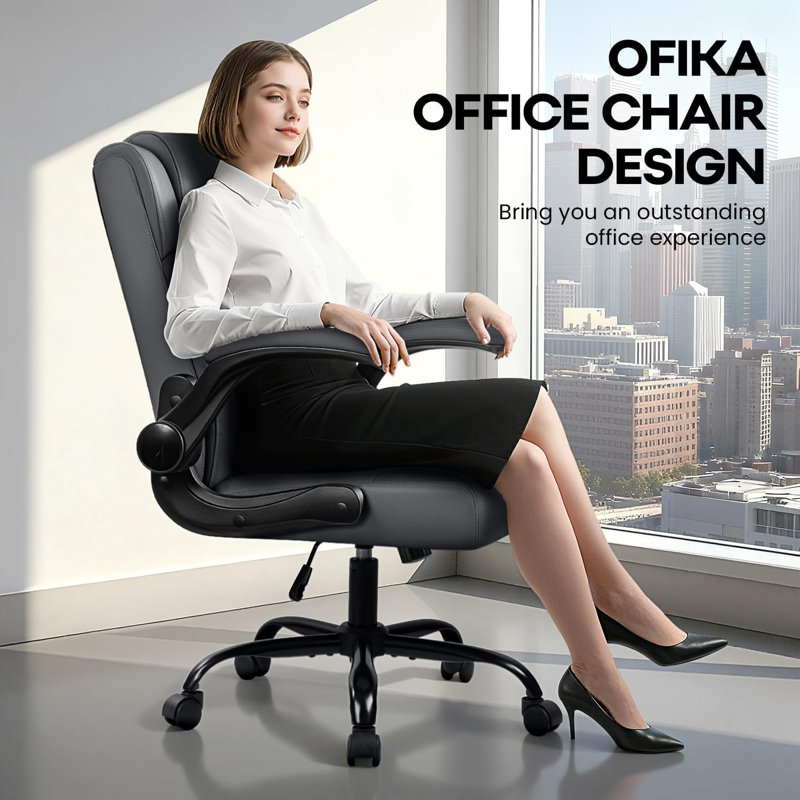 Faux Leather Mid Back Executive Office Chair, Gray