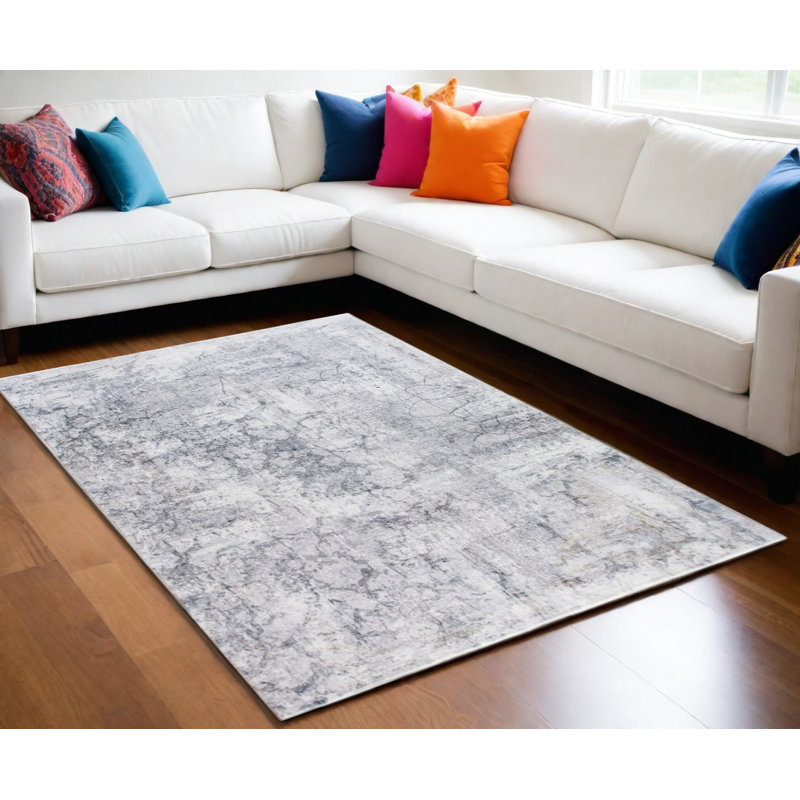 Gray Distressed Marble Area Rug, Rectangle  5' x 8'