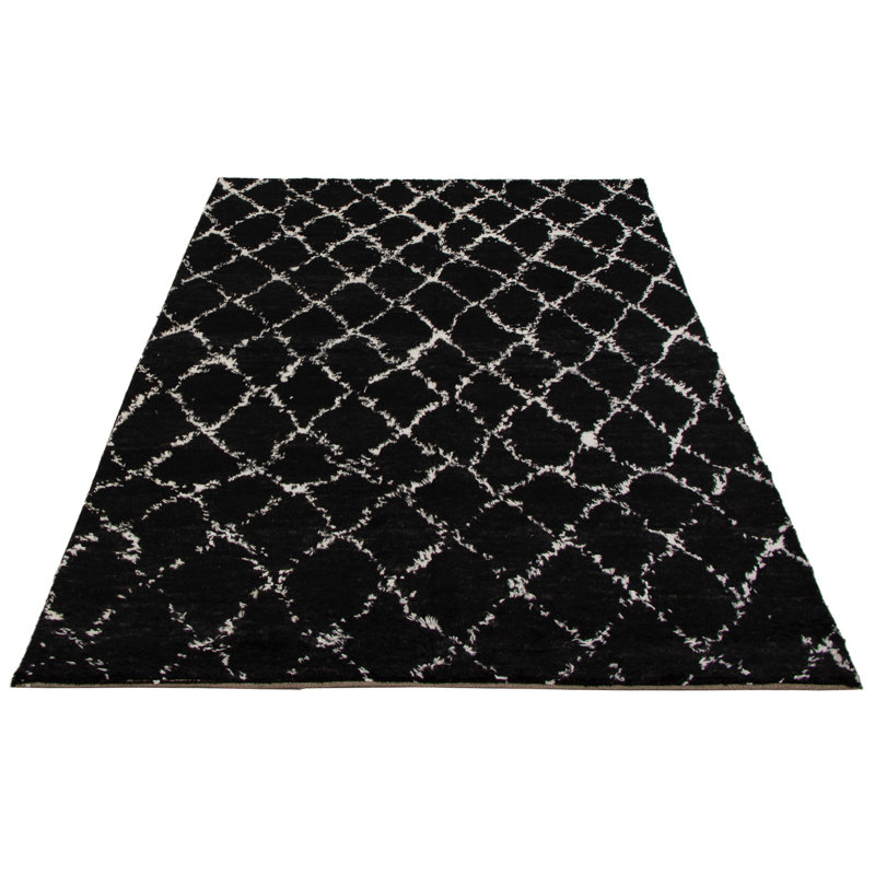 Tapis unique en laine noué à la main crème / noir 6 pi 2 po x 9 pi Theodora