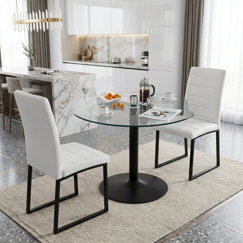 Ensemble de salle à manger 3 pièces Bistro, White, 3 Pieces: Table, 2 Chairs, 30" H x 35" W x 35" D