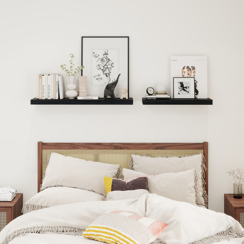 Avnish Solid Wood Floating Shelf, Black, 1.6" H x 36" W x 8.1" D