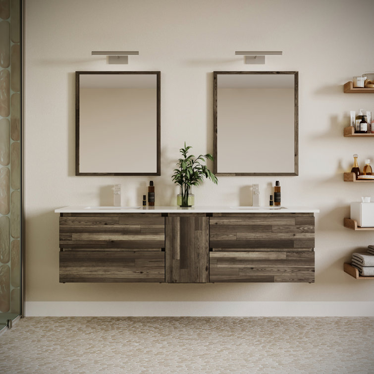 Fresca Formosa 72" Wall Mount Double Sink Bathroom Vanity Set with Top, Sink and Mirrors (Faucets Not Included)