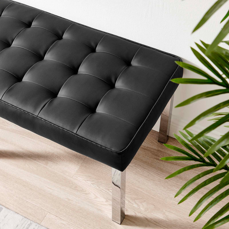 Loft Tufted Vegan Leather Bench by Modway, Black, 17.5" H x 55.5" W x 20" D