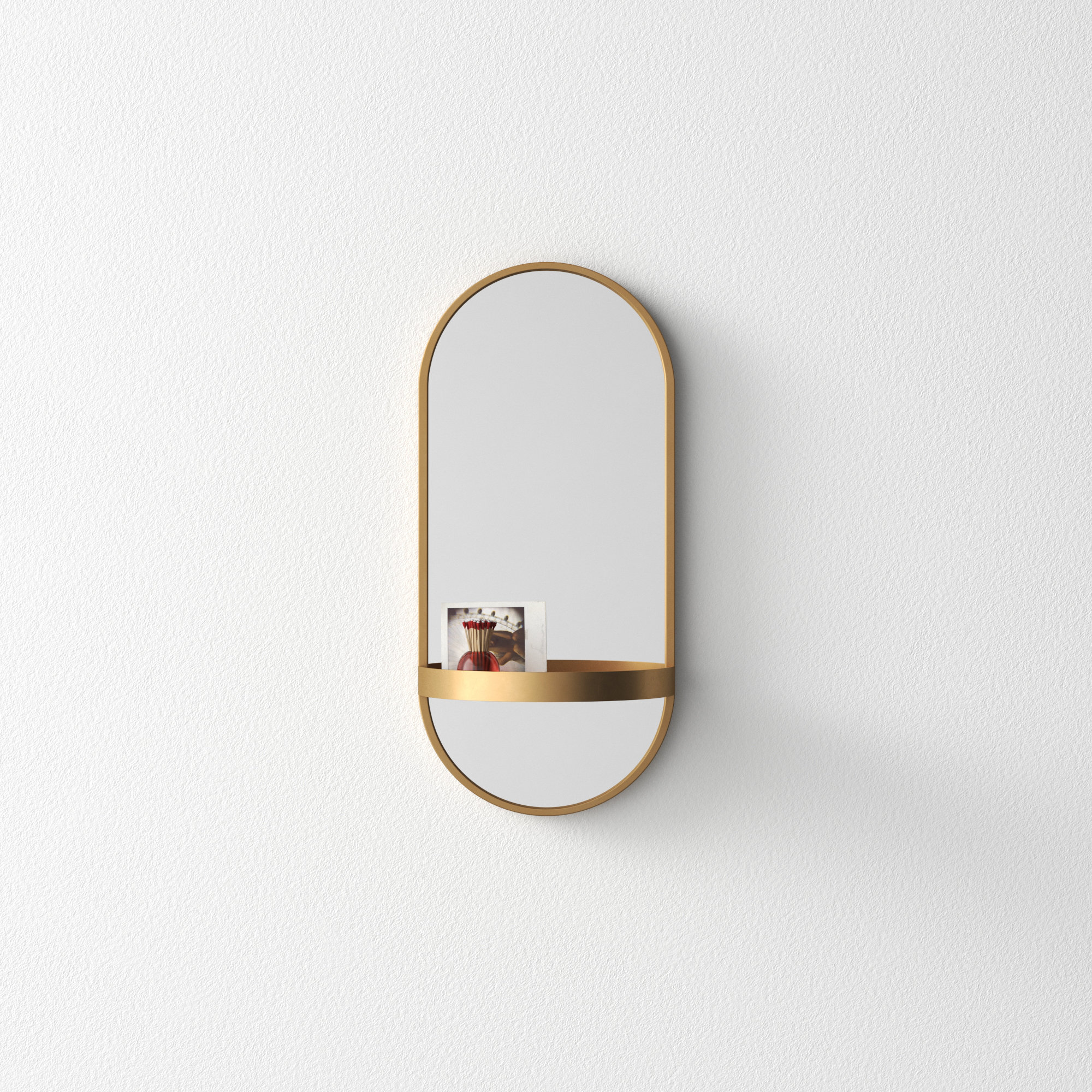 Lumi Metal Flat Mirror with Shelves, Gold, 24.2" H x 11.25" W