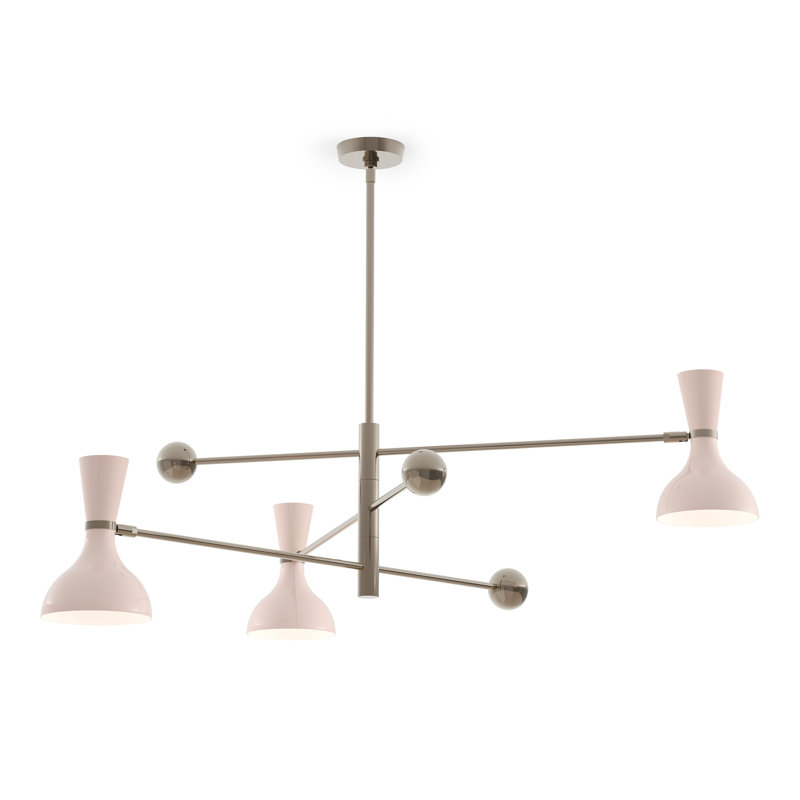 Luminaire suspendu Spoutnik 3 lumières Clare, Nickel poli, Eau de rose