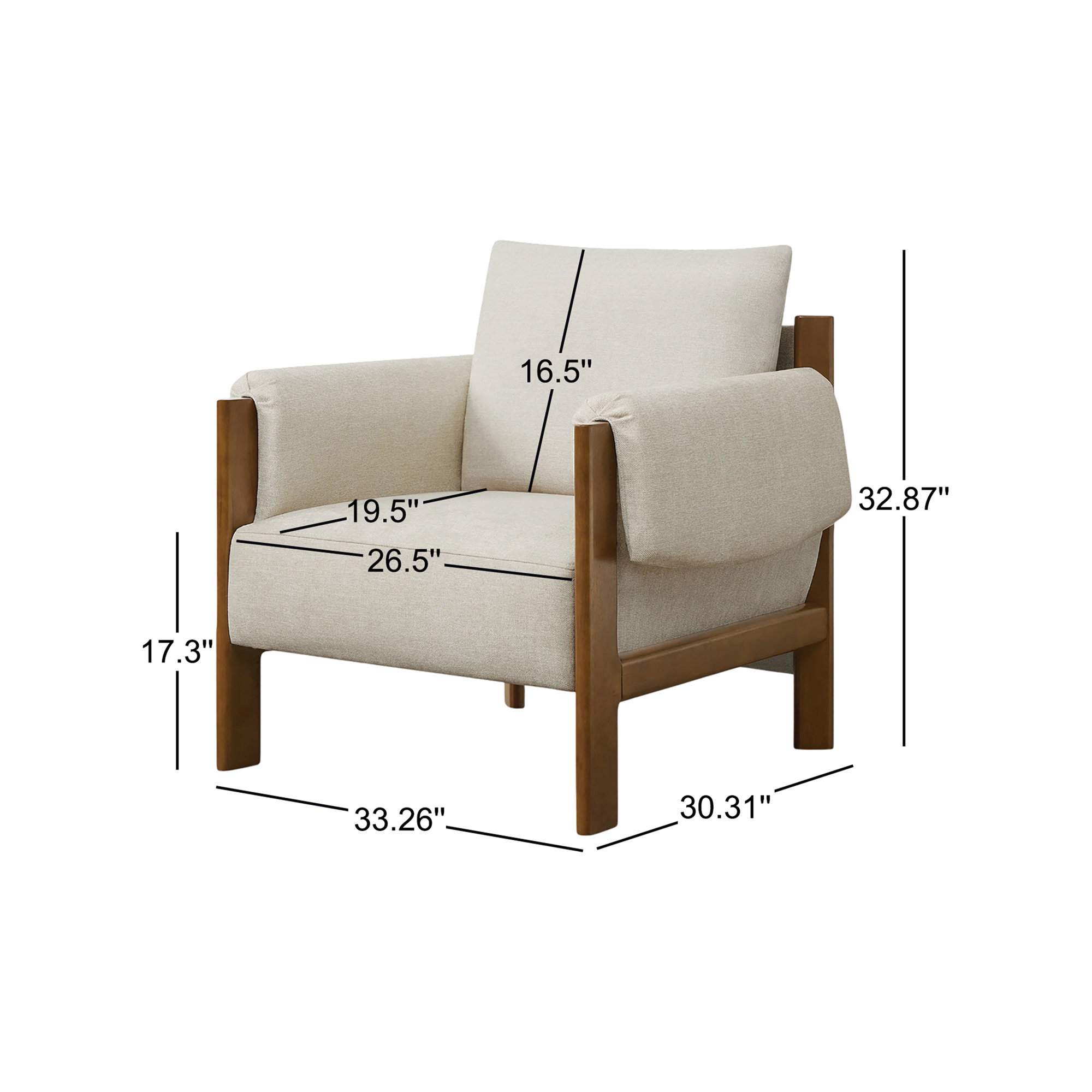 Melksham Mid-Century Accent Chair, Linen, Walnut