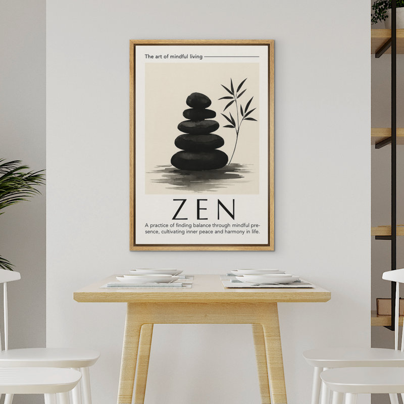 «Zen Stones with Bamboo Minimalist Calm Balance», reproduction d'art sur toile encadrée dans la chambre principale, Naturel
