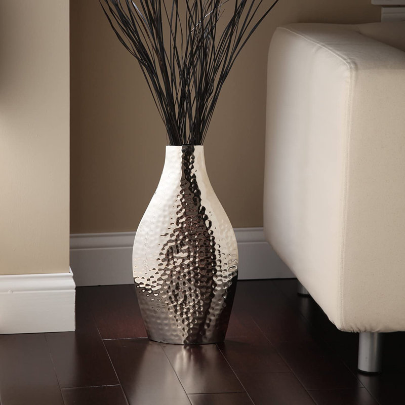 Hosley 16.93" Silver Metal Vase - Tall Modern Decorative Centerpiece for Living Room, Table & Floral Arrangements