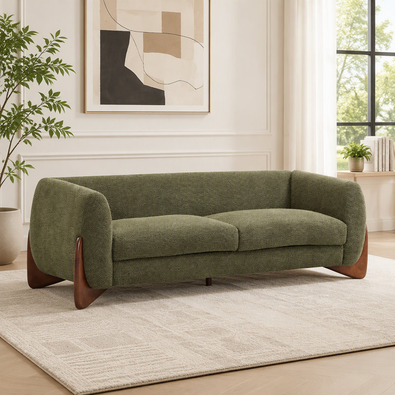 Canapé Boucle Sherpa pour le salon, Vert olive