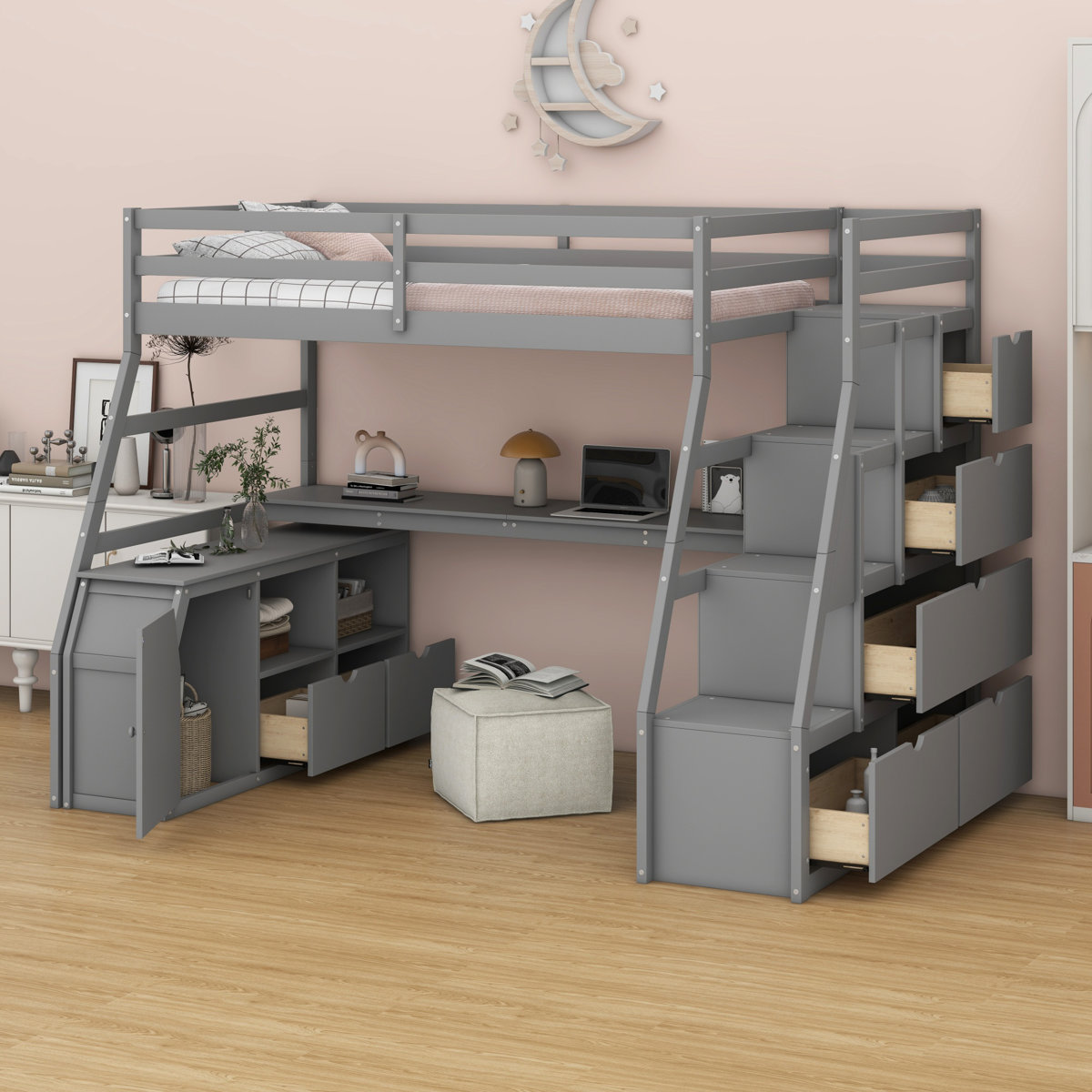 Latitude Run® Loft Bed With Drawers, Shelves And Desk - Wayfair Canada