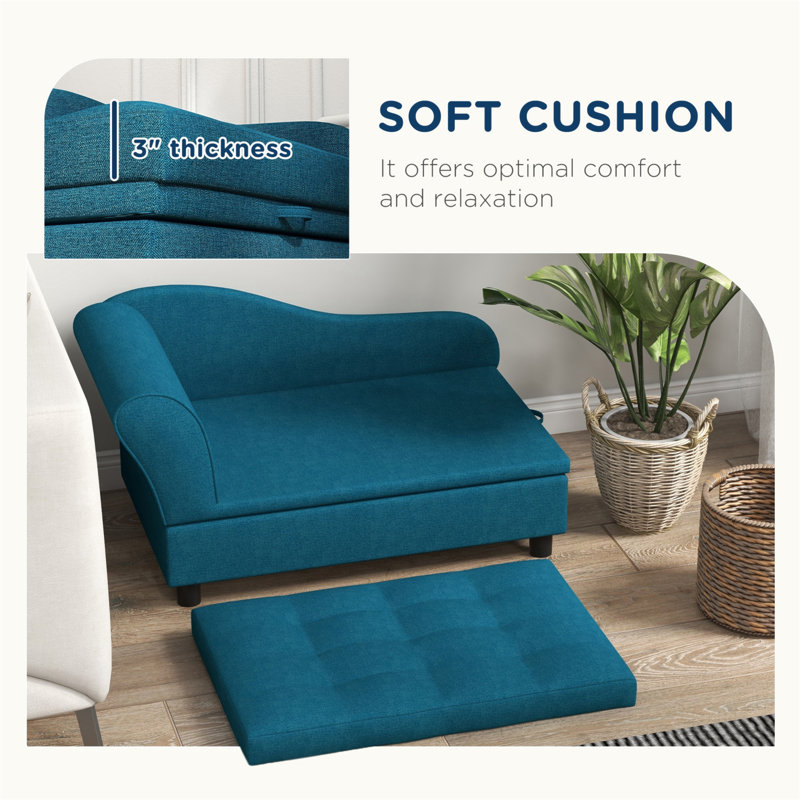 Blue Velvet Elevated Pet Sofa with Hidden Storage