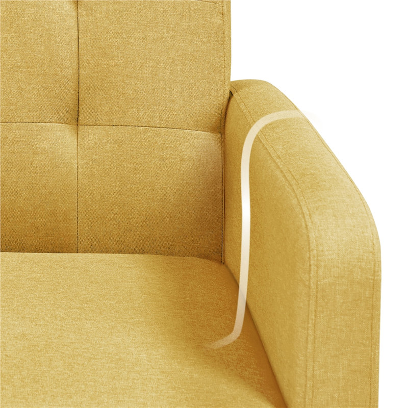 Brandalyn Mid Century Fabric Arm Chair Tufted with Rubber Wooden Leg, Yellow Polyester Blend