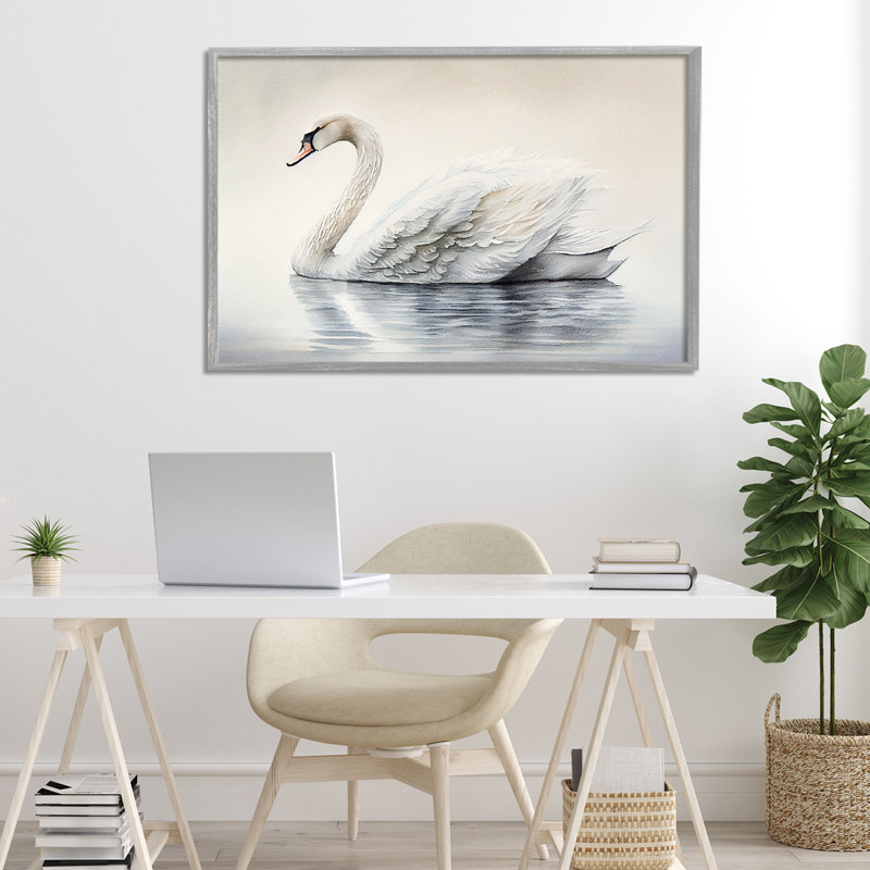 Giclée encadrée de cygne flottant élégant, design par Sasha, Estampe numérique Farmhouse, H 20 po x l 30 po