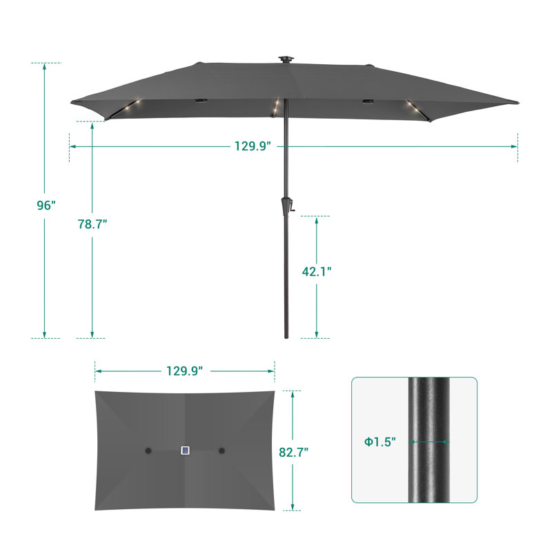 Parasol d'extérieur à DEL 11x7Ft, Gris foncé