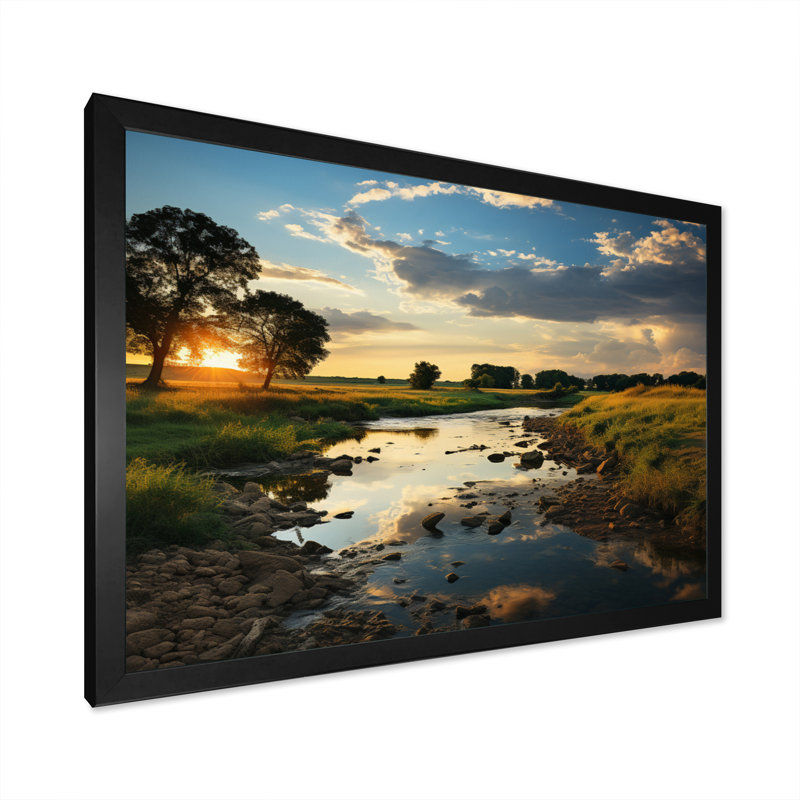 Vert, jaune, paysage de l'Illinois, Cadre simple noir, H 12 po x l 20 po x P 1 po