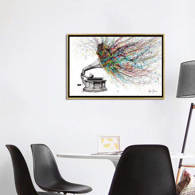 " Radical Rhapsody " by Ashvin Harrison, 26" H x 40" W x 1.5" D, Gold Floater Framed Canvas, No
