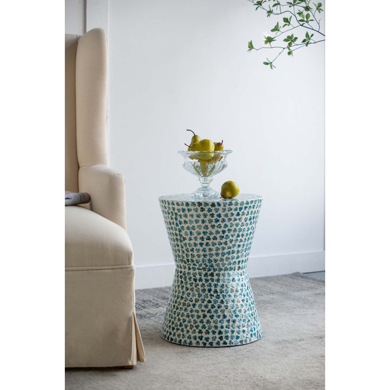 Tapered Round Garden Accent Stool, Capiz Side Table