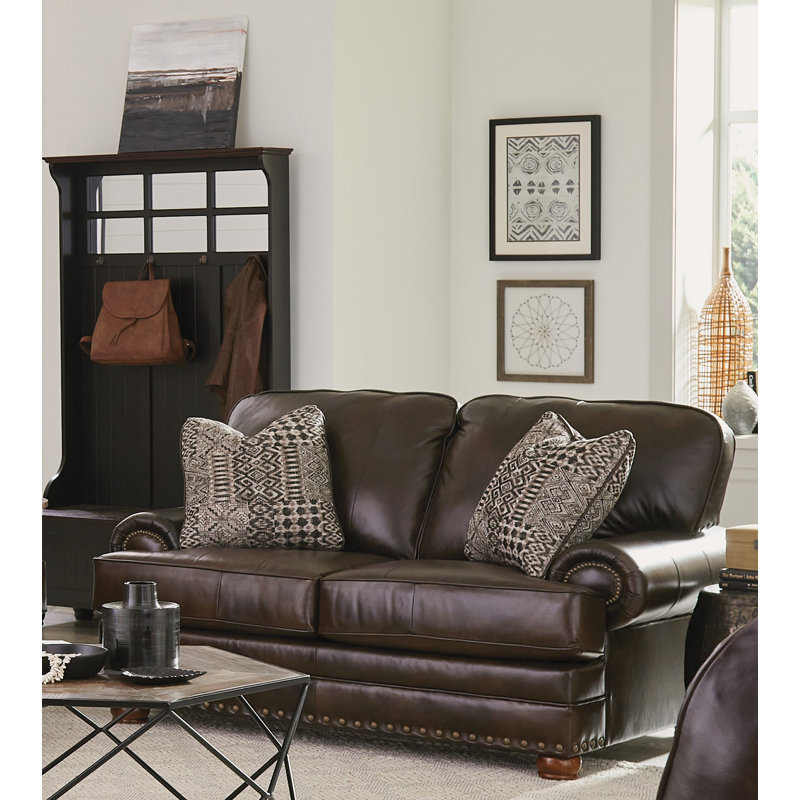Aeryona 64" Italian Leather Match Loveseat with 2 Included Accent Pillows
