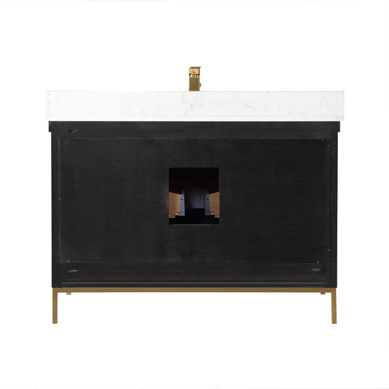 Kesia 48'' Single Bathroom Vanity with Cultured Marble Top, Black, Gold