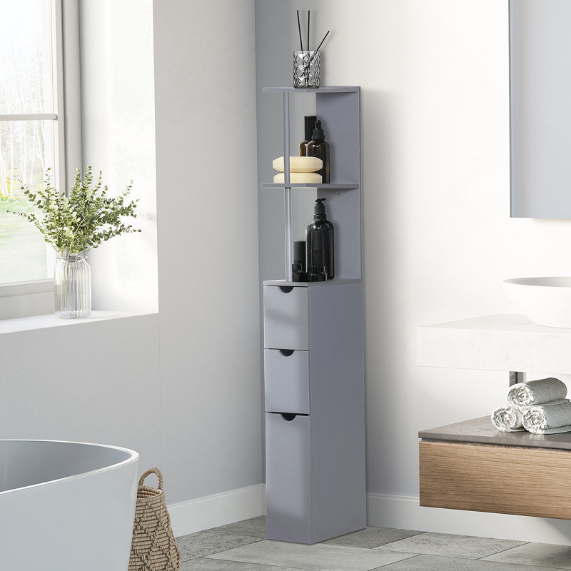 Grande armoire de rangement pour salle de bain, tour à linge autoportante avec tablette et tiroir, armoire de style moderne pour salle de bain