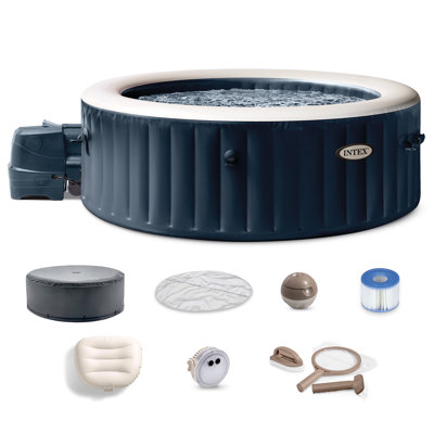 Intex 120 Volt 4 Person 140 - Jet Plastic Round Inflatable Hot Tub in Blue