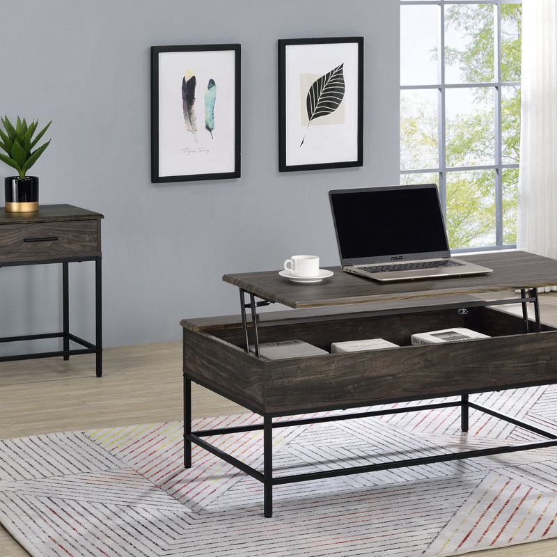 Ensemble de 2 tables basses et tables de bout à plateau relevable brun