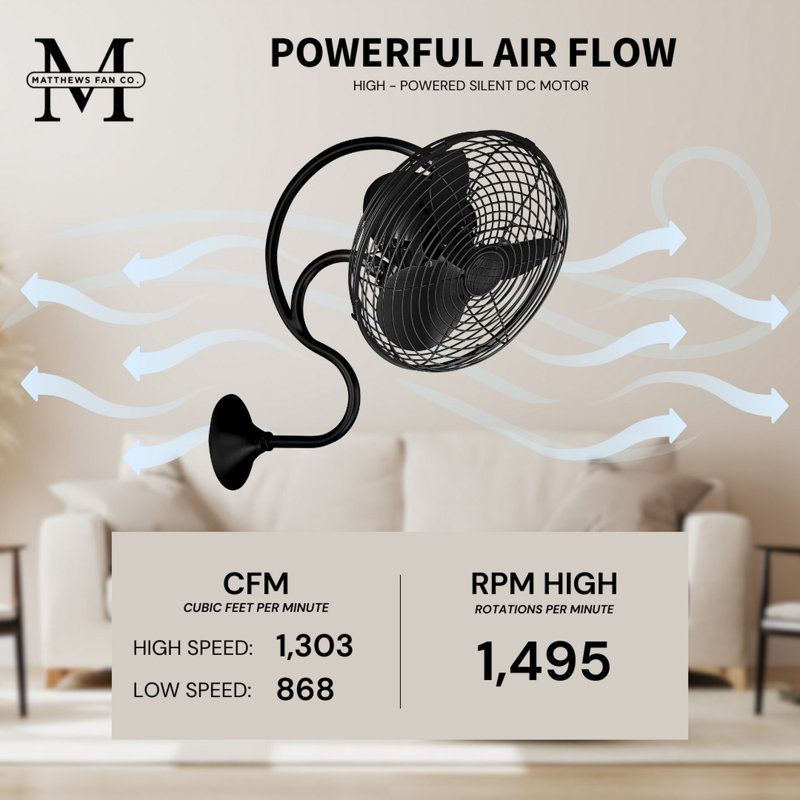 13in Oscillating Wall Fan, Matte Black