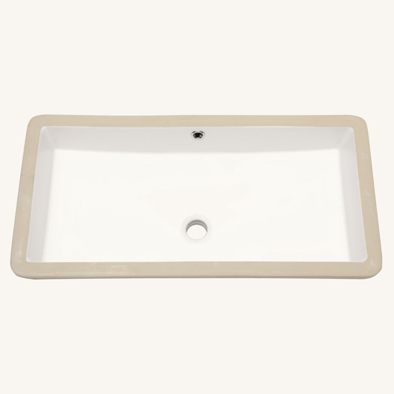 28"X14" White Ceramic Rectangular Undermount Bathroom Sink With Overflow
