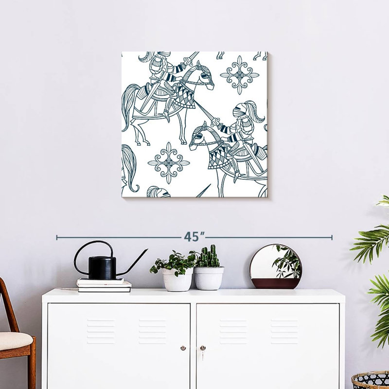 Chevaux Mehar avec chevaliers médiévaux, H 24 po x l 24 po