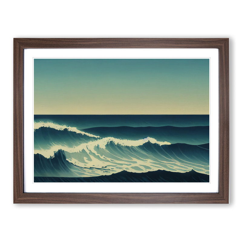 XH1022-7170X Pretty Ocean Wave - Single Picture Frame Print, 25cm H x 34cm W x 2cm D, Walnut Framed