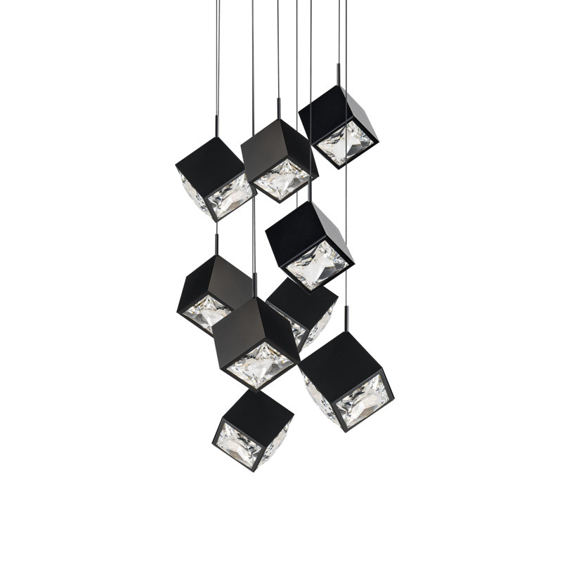 Luminaire suspendu grappe 9 lumières DEL Ice Cube, Noir