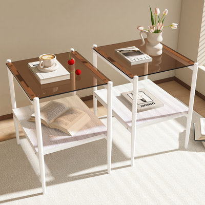 Table de bout Modern Living Room de 2 pièces en verre trempé gris et tablettes