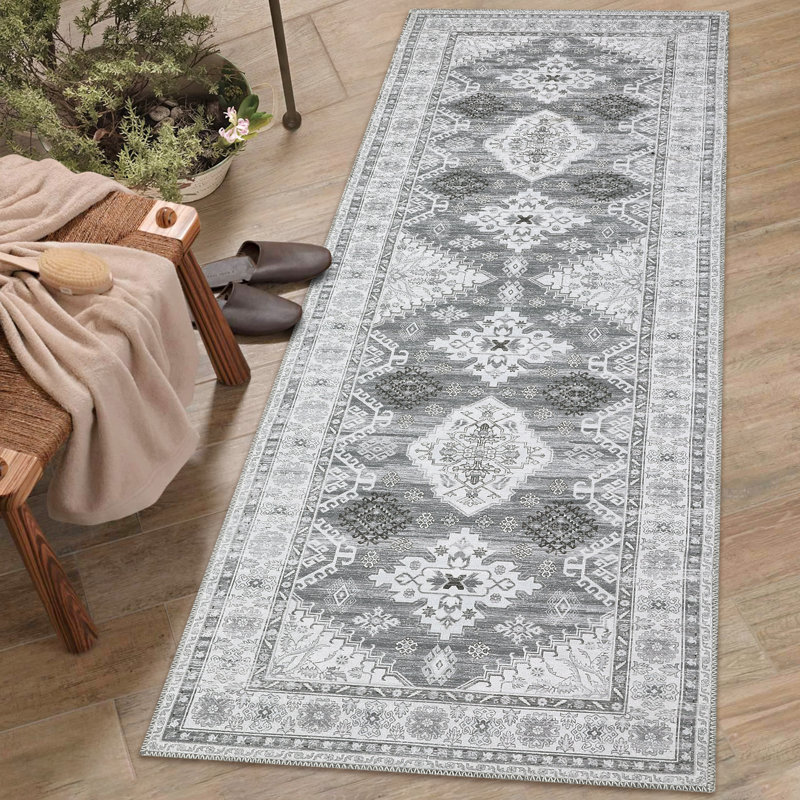 Machine Washable Rugs Vintage Non-Slip Low Pile Rubber Backing Area Rug for Living Room Bedroom Kitchen Dining Room Dorm and Bedside Decor