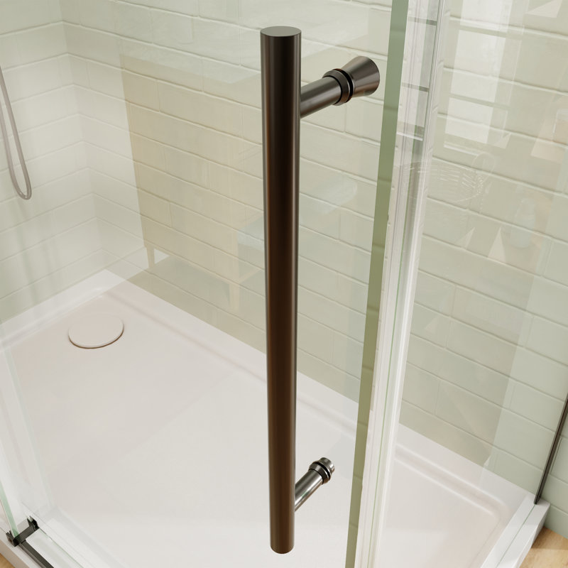 Cabine de douche coulissante semi-encadrée de 152 cm (L) x 86 cm (P) x 183 cm (H) avec verre trempé transparent de 8 mm.