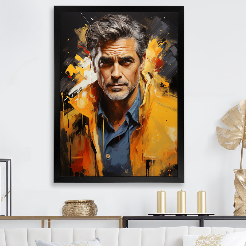 Décoration murale «Cobalt Clooney» - Portrait_105739, Cadre simple noir, H 40 po x l 30 po x P 1,5 po