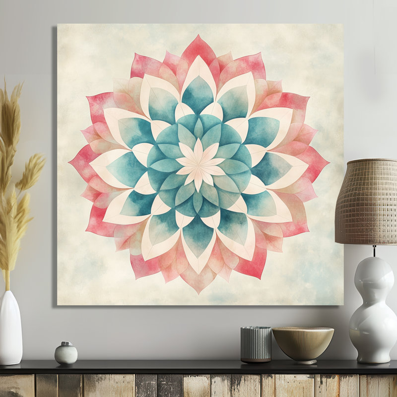 Mandala géométrique pastel délavé - décoration murale géométrique en métal, impression moderne sur métal, L 23 po x H 23 po