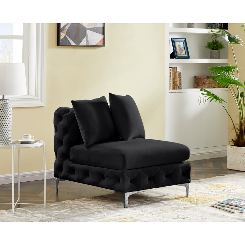 Tremblay 30" W Wide Tufted Velvet Side Chair, Black Velvet