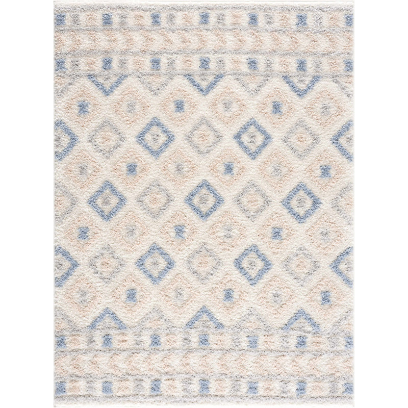 Tapis bleu / beige Aaliyanna, Rectangulaire 2 pi x 3 pi, Bleu / Beige