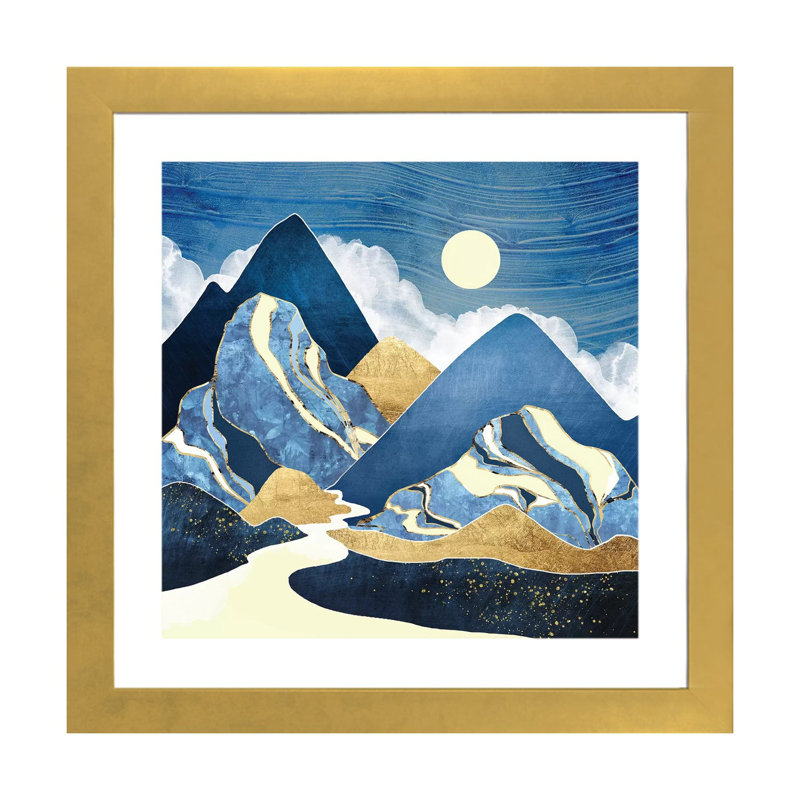 Moon River - impression d'art graphique, Blanc, Papier encadré doré, H 24 po x l 24 po x p 1 po