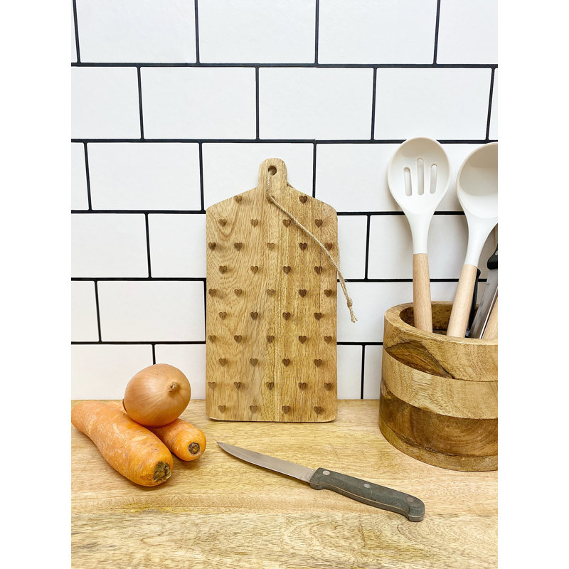 Hearts Design Engraved Wooden Cheese Board