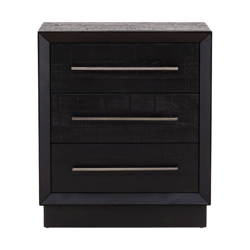 Humphreys 3-Drawer Pine Wood Nightstand, Black