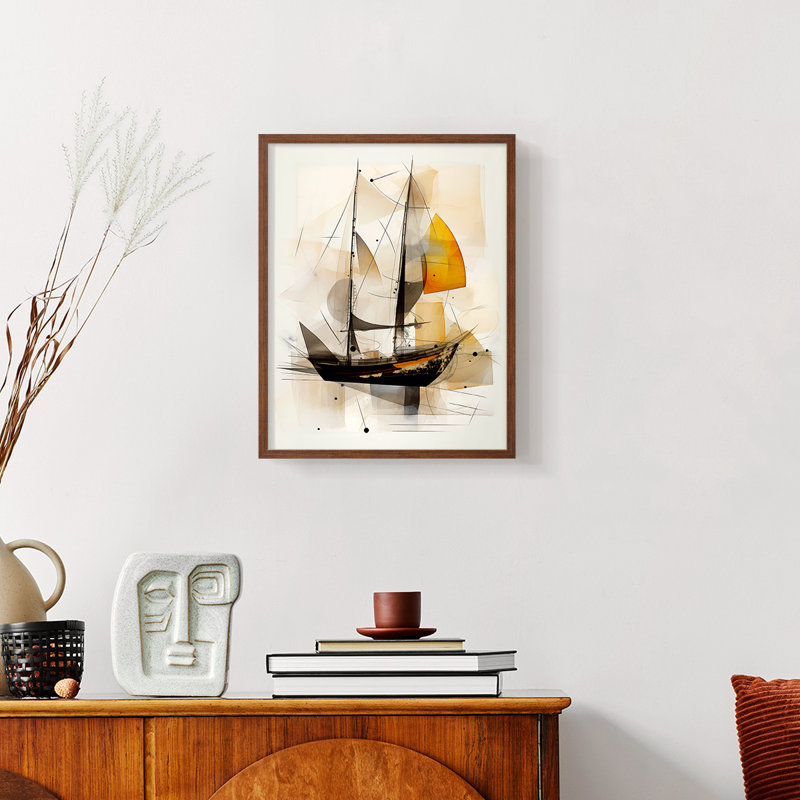 NAUTICAL Series CCCCLIIII - Impression encadrée de qualité supérieure - Prêt à être accroché - Aucun clou requis, Noyer