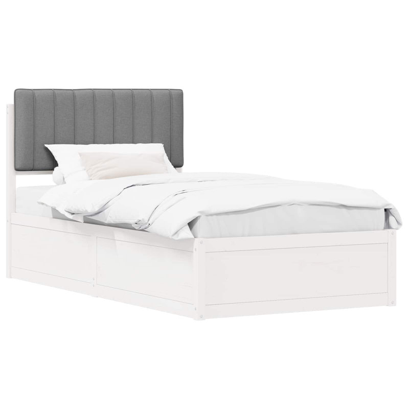 Solid Wood Bed Frame, 100 x 200cm, Light Grey/White