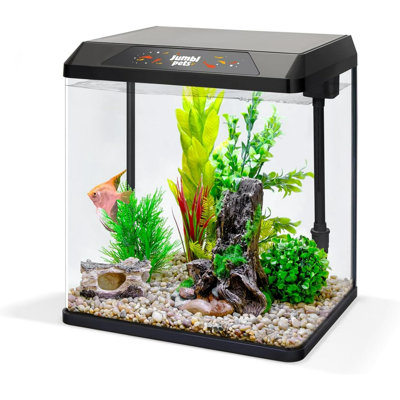 Starter Fish Aquarium Kit, Beginner Glass Fish Tank Kit w/LED Lighting & More