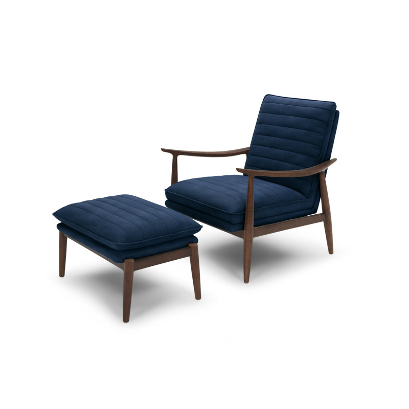 Neely Upholstered Armchair with Footstool, Navy