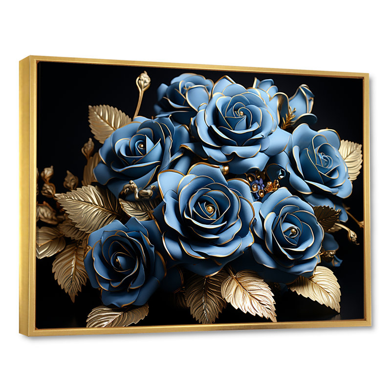 Arrangement de roses bleu azur Elegance I, H 34 po x l 44 po x P 1,5 po, Cadre flottant doré