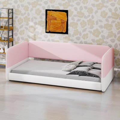 Floor Bed, Montessori Style with Upholstered Headboard, Armrests andProtective Sides,