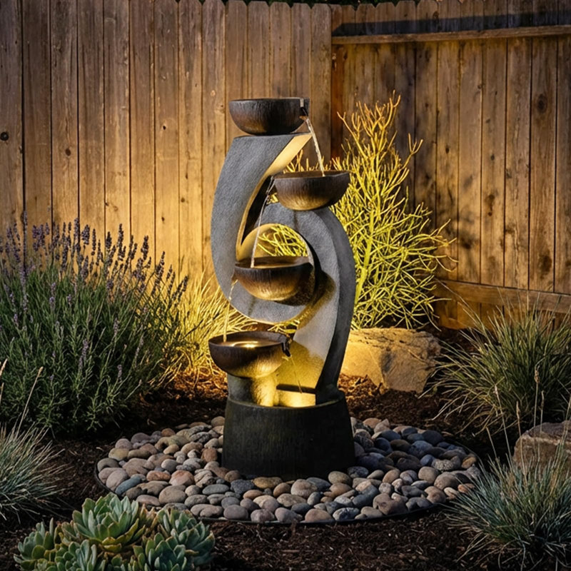 Markiece Hand Crafted Weather Resistant Waterfall Fountain with Light