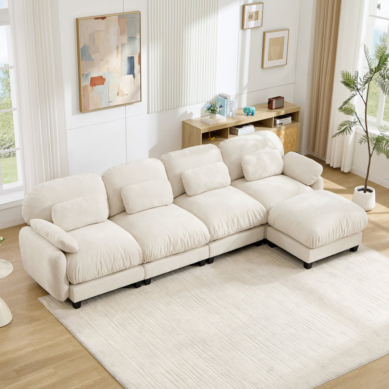Canapé modulaire en L modulaire, Chenille beige